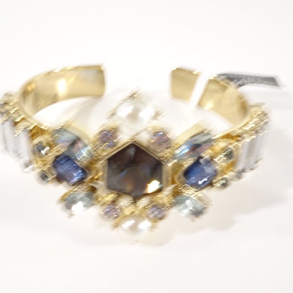 Banana Republic Crystal Baguette Cuff Bracelet NWT NWT 48 Lapis GOLD - Picture 2 of 8